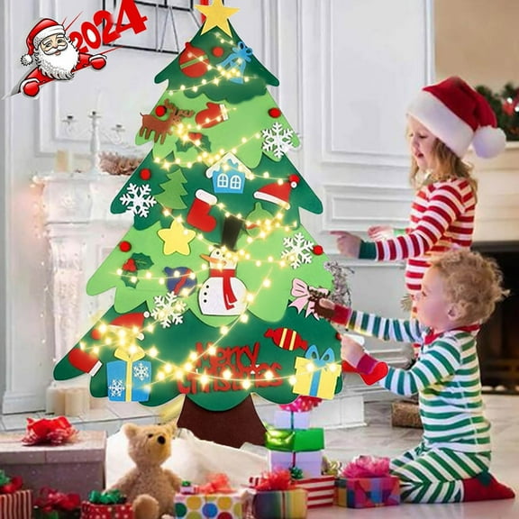 Montessori Felt Christmas Tree - Kids Interactive Christmas Decor with Felt Ornaments, 10ft(3m) Lights, DIY Non-Woven Felt Tree for , Holiday Activity