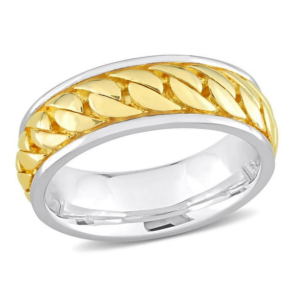 AMOUR Ribbed Design Men's Ring In Sterling Silver with Yellow Gold Plating