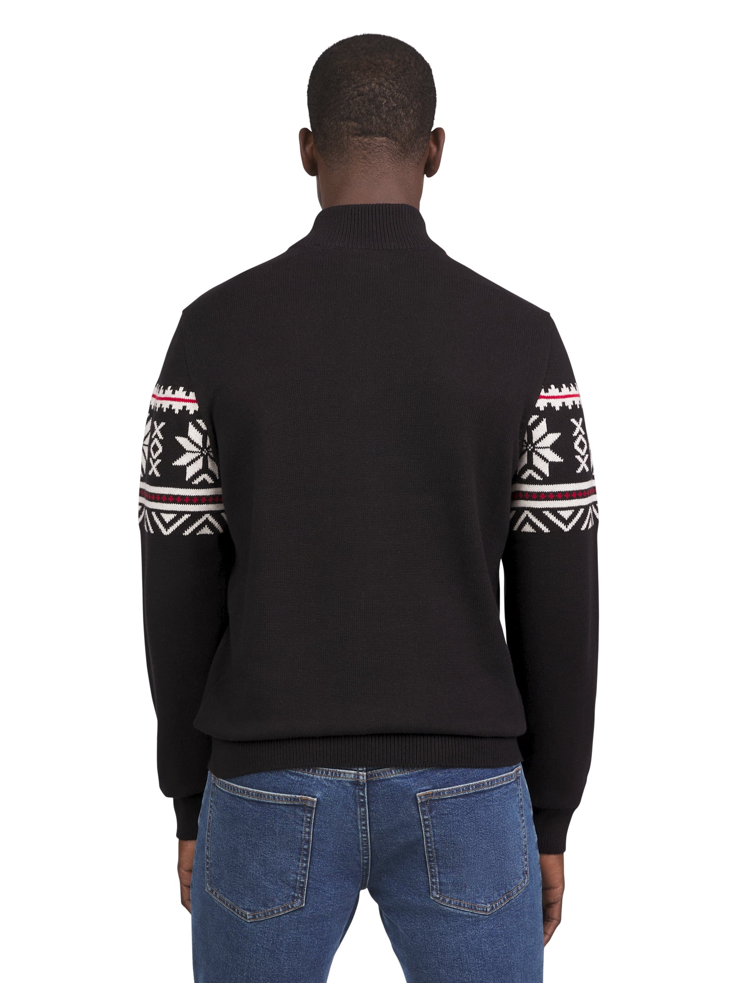 Chaps Men's & Big Men's Quarter Zip Pull Over Holiday Snowflake Sweater, Sizes S-2XL
