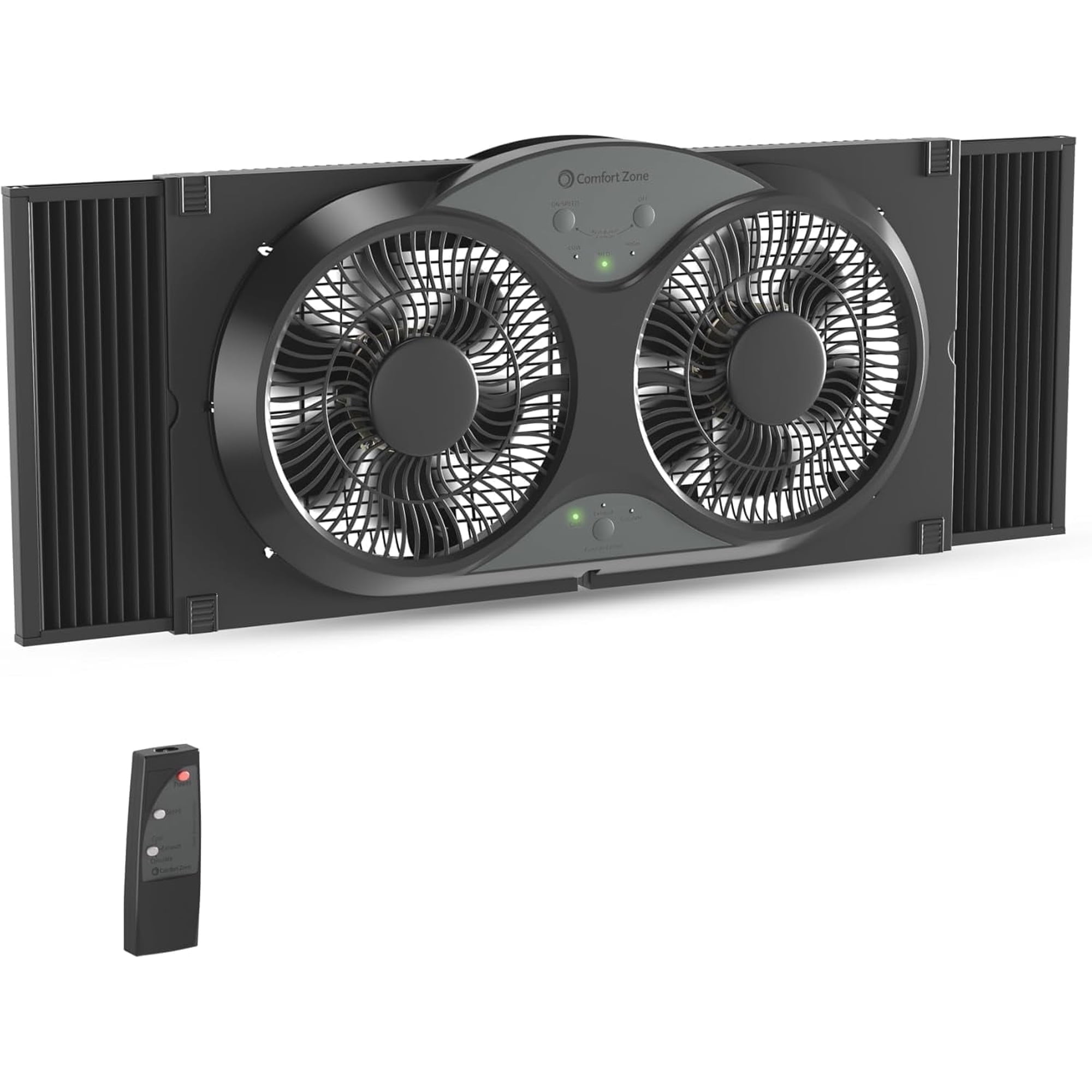 Comfort Zone 9'' Reversible Twin Window Fan with Remote Control, Black