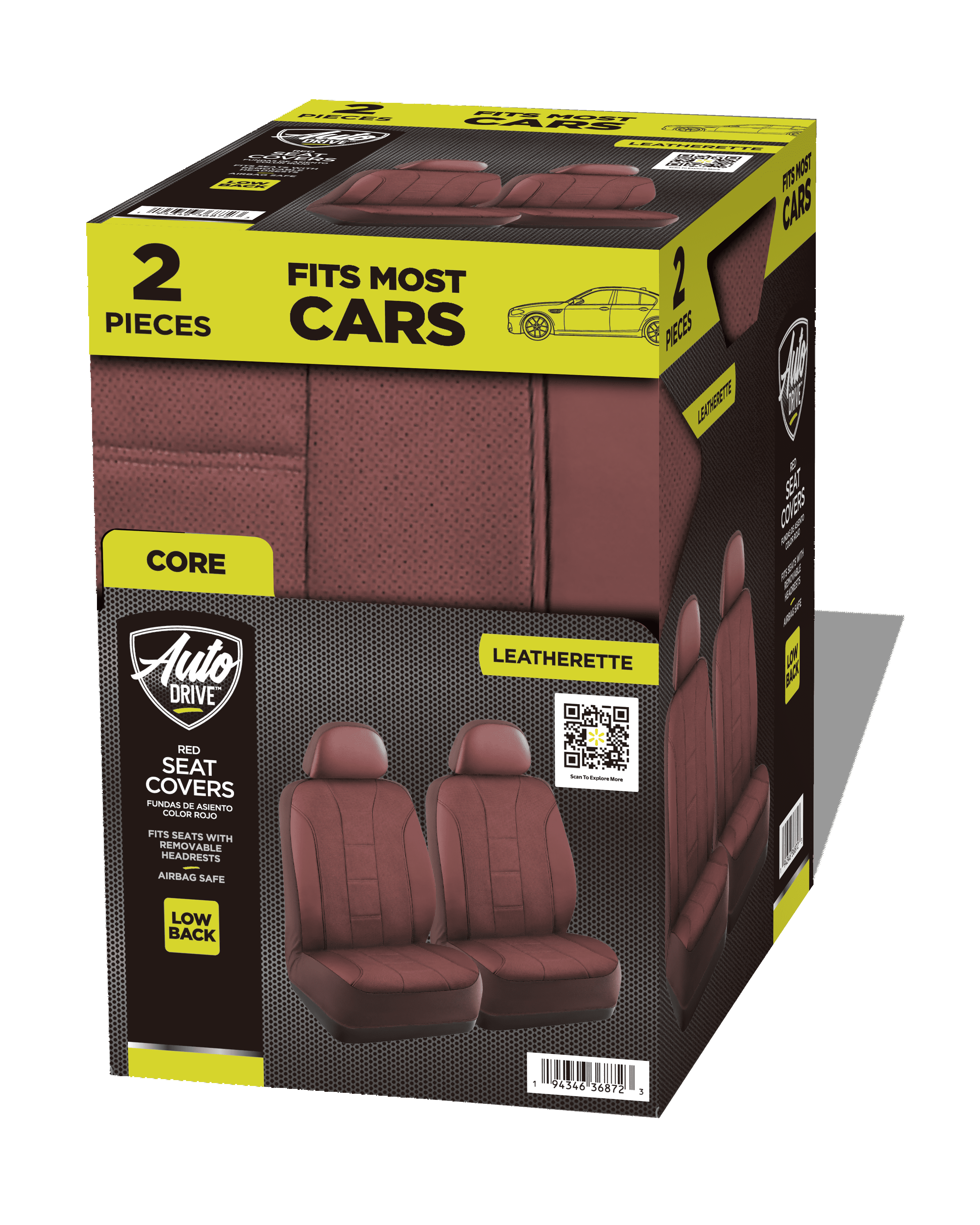 Auto Drive 2-Piece Perforated Leather Car Seat Covers  Red - Universal Fit, Sku -25SC48