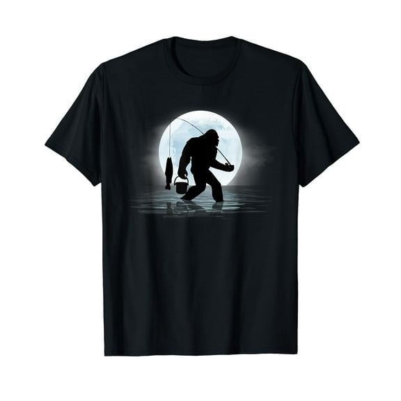Bigfoot Fishing Funny Sasquatch and Fish Night Fishing T-Shirt