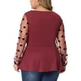 thumbnail image 3 of Agnes Orinda Women's Plus Size Valentines Day Long Sleeve V Neck Mesh Sheer Peplum Shirts 4X Burgundy, 3 of 6