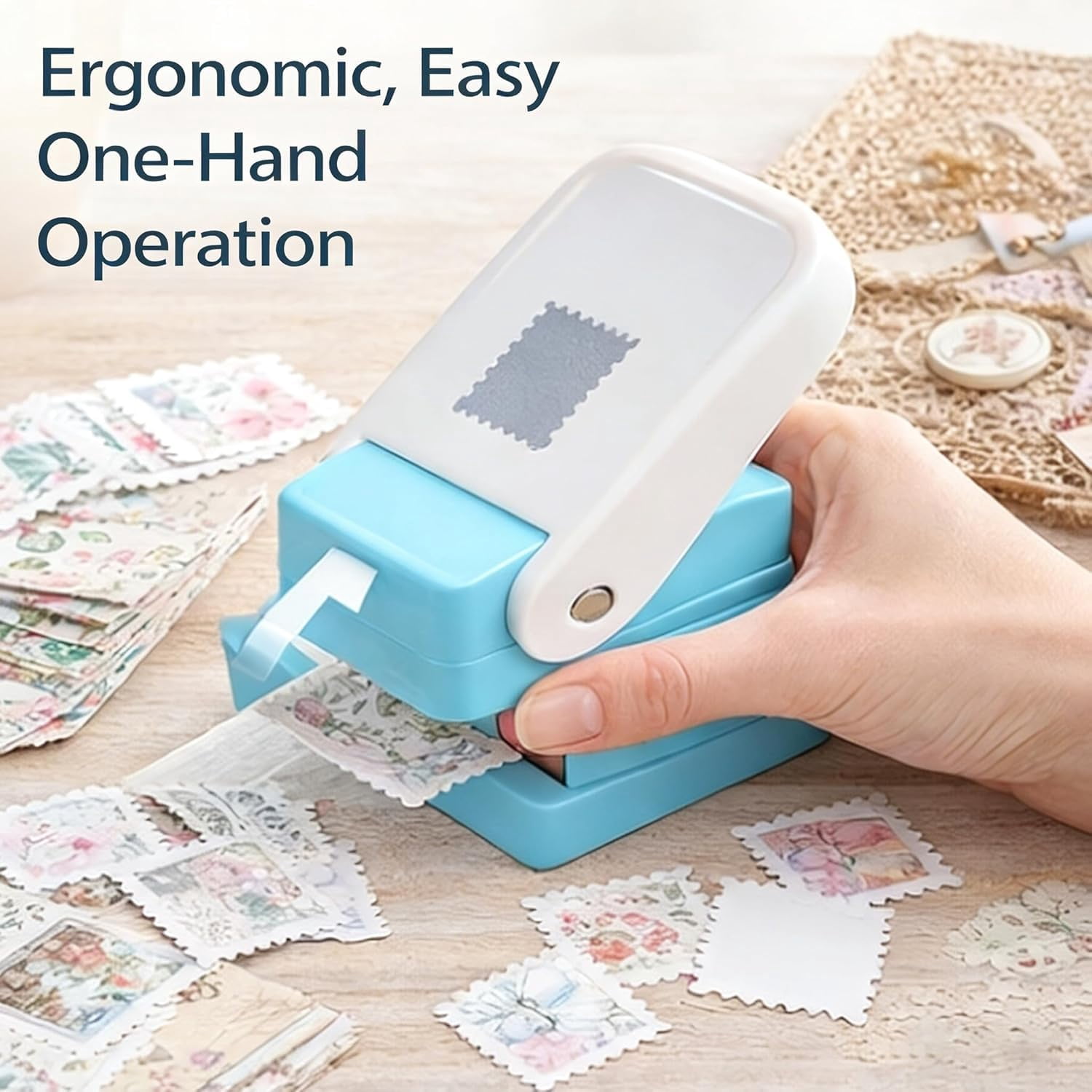 Stamp Puncher, 1.5x1.2 Inch Rectangular Postage Stamp Hole Punch, Lever Action Paper Stamps Cutter for Scrapbooking, Card Making, DIY Crafts Supplies,Photographic Paper (1.5 * 1.5"2pcs)