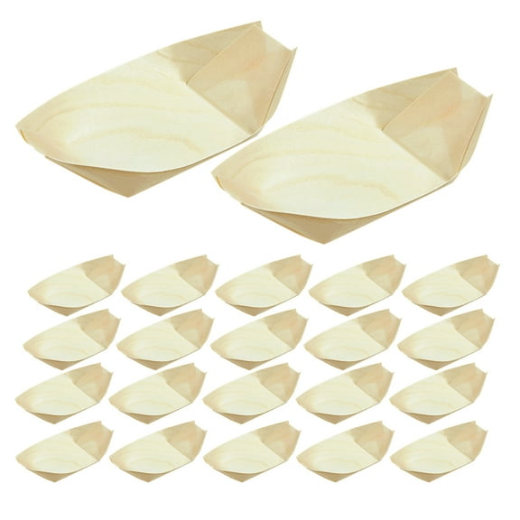 Topbathy 150Pcs Bamboo Wooden Veneer Sushi Boats for Parties and Home Use Mini Flavor Plate