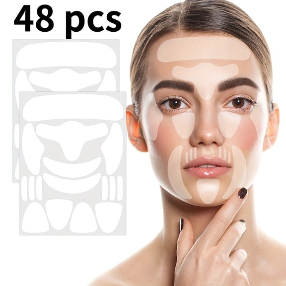 48 Pcs Reusable Silicone Anti-Wrinkle Patches, Soft Gel Pads to Smooth Frown Lines, Smile Lines & Wrinkles on Forehead, Cheeks, Lips, Eyes, Neck, Chin and Chest