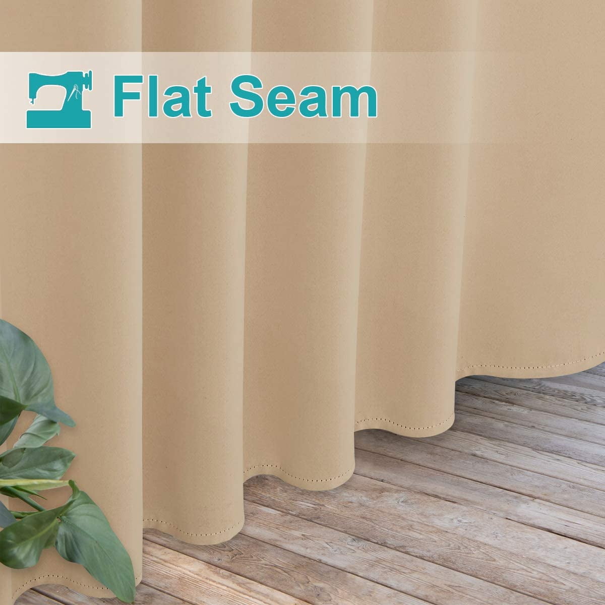 2 Panels Outdoor Curtains for Patio Waterproof 84" Long, Detachable Sticky Tab Top Thermal Insulated Privacy Sun Blocking & UV Protection Drapes for Porch/Pergola, Biscotti Beige, W52 x L84
