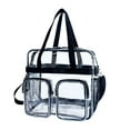 thumbnail image 1 of Neceser de gran capacidad con borde negro y cierre de cremallera transparente; organizador de maquillaje de viaje para guardar artículos de aseo y papelería, 1 of 6