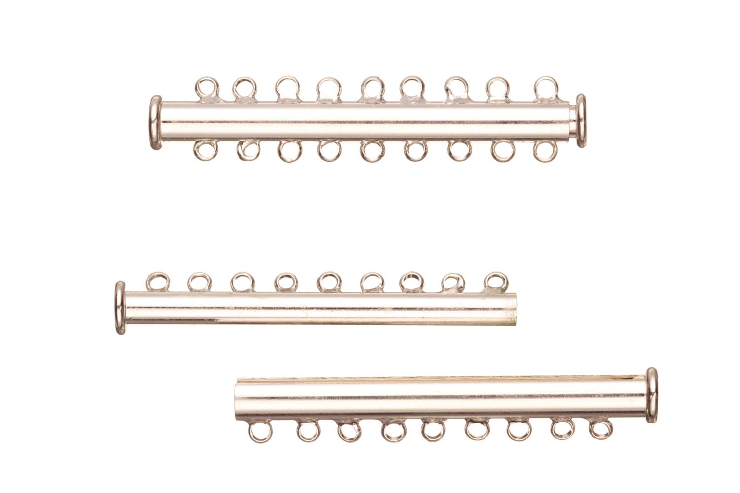 9Strand Tube Slide Lock Jewelry ClaspSilver Plated 10x5mm