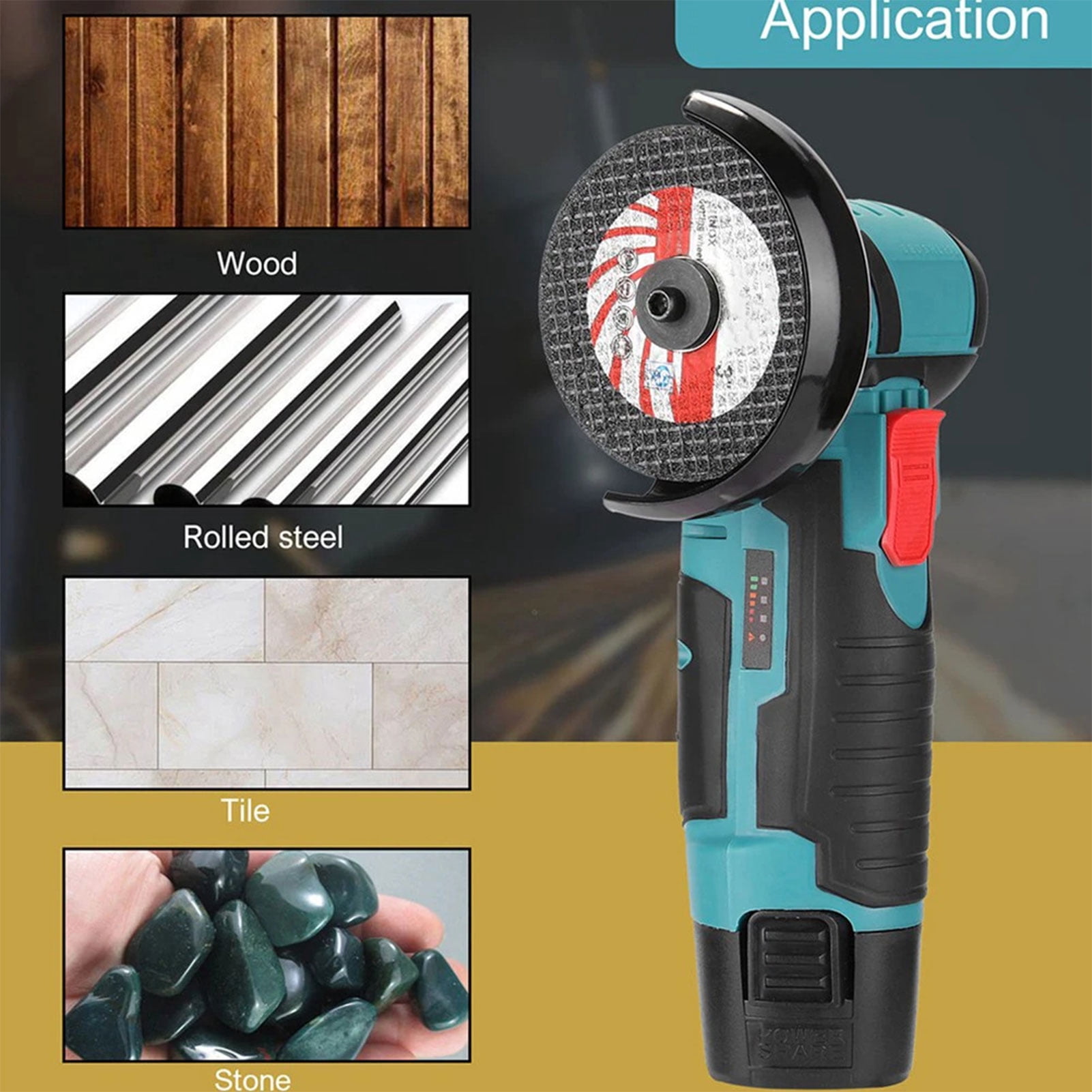 Mini Angle Grinder Without Brushes – 12V 19500RPM Portable Handheld Cordless Angle Grinder Tool with 2 Batteries & 76mm Cutting Wheels for Metal Tile PVC,B