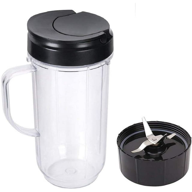 Tasse de Smoothie Manipulée 22oz Gobelet de Remplacement avec Lame et Couvercle Rabattable Compatible avec le Mélangeur Magic Bullet Original MB 1001 /MB 1001B/MBR-1701 /MBR-1702 /MBR-1101 /MB-BX1770-02/MBR-0301