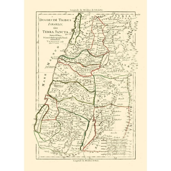 Historic Map - Israel Twelve Tribes - Santini 1794 - 23 x 32.03 - Vintage Wall Art