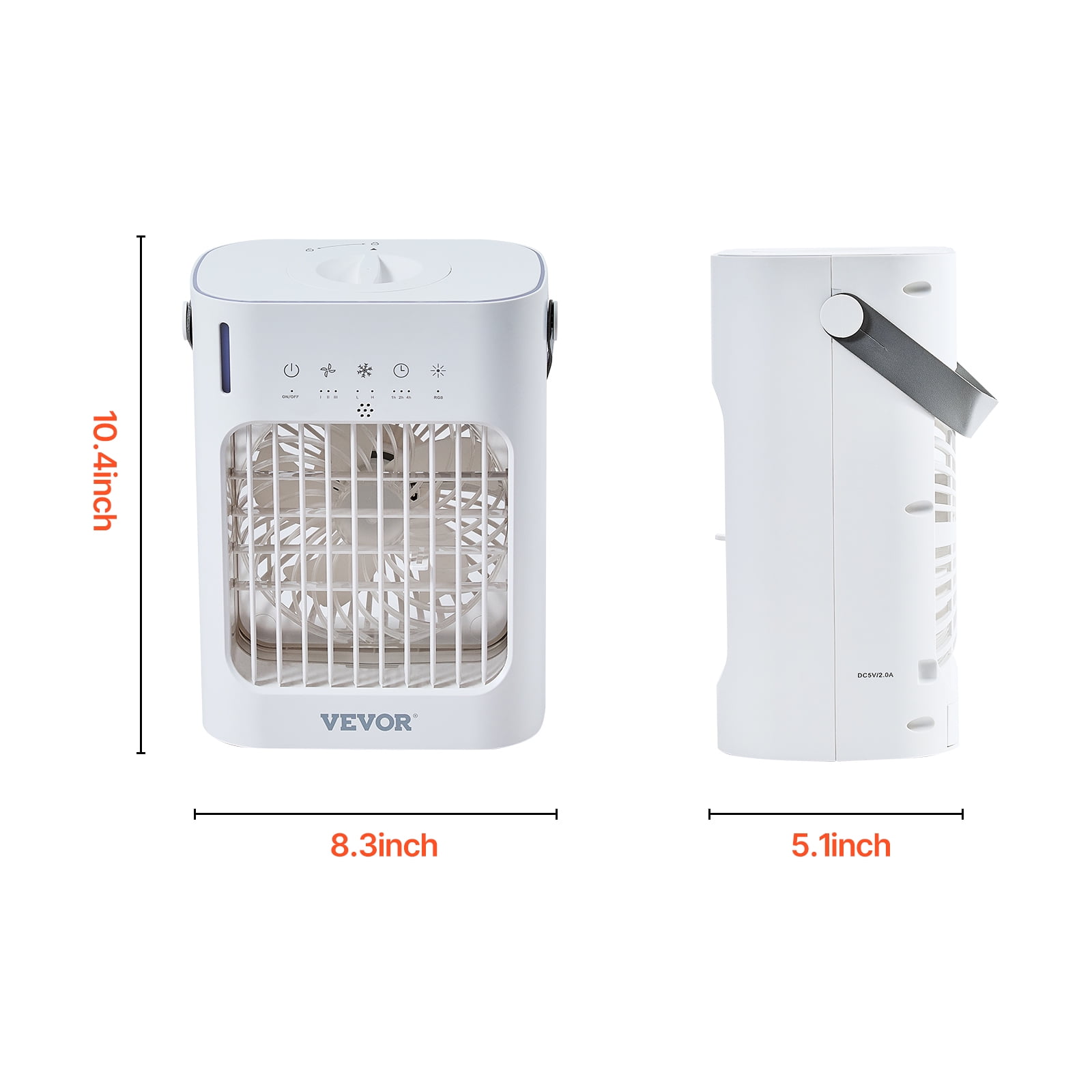 VEVOR Portable Air Conditioner, 4-in-1 Evaporative Air Cooler, 3-Speed Mini Air Conditioner with 0-7H Smart Timer, 700ml Water Tank, 7-Color Light, Personal Mini Desk AC Fan for Bedroom Office Room