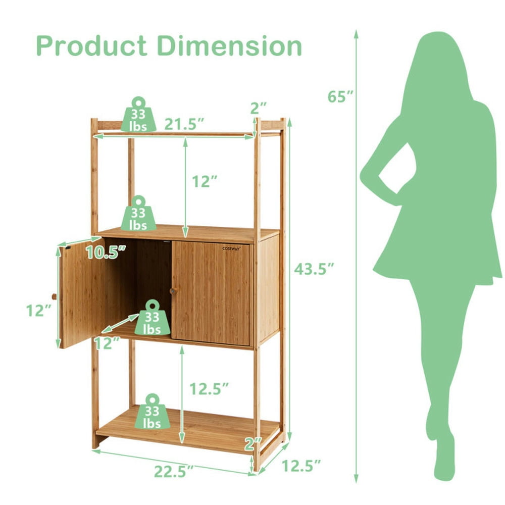 Finihen Bathroom Storage Cabinet, Bathroom Floor Cabinet, Bathroom Bamboo Storage Cabinet with 3 Shelves, for Bathroom, Living Room, Bedroom, Kitchen, Natural Finihen Bathroom Storage Cabinet, Bathroom Floor Cabinet, Bathroom Bamboo Storage Cabinet with 3 Shelves, for Bathroom, Living Room, Bedroom, Kitchen, Natural