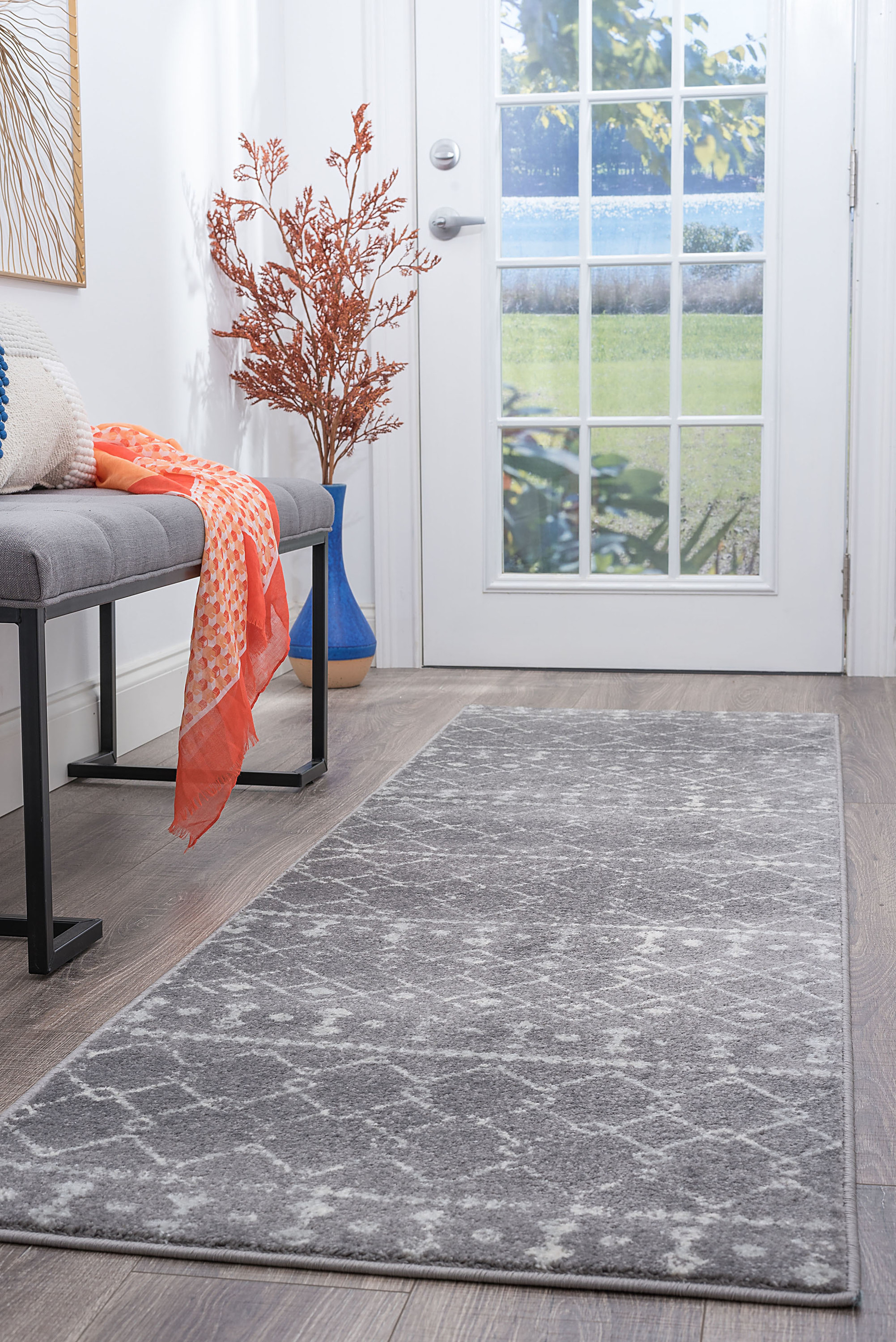 Transitional 2x10 Area Rug (2'3'' x 9'10'') Geometric Gray, Cream Indoor Runner Easy to Clean