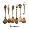 thumbnail image 3 of Cateissary 2020 6 uds bronce tallado ecológico pequeño té café cucharas comida tenedor cuchara para mezclar Mostrada cobre rojo Cateissary JJ6505-03, 3 of 6