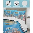 thumbnail image 4 of Quilts Twin Size Bedding Set, Blue Turtle Coastal Lightweight Quilted Comforter, Nautical Summer Beach Coral Octopus Jellyfish Soft Bedspread Coverlet with Pillow Covers for All Season, 68" x 86", 4 of 7