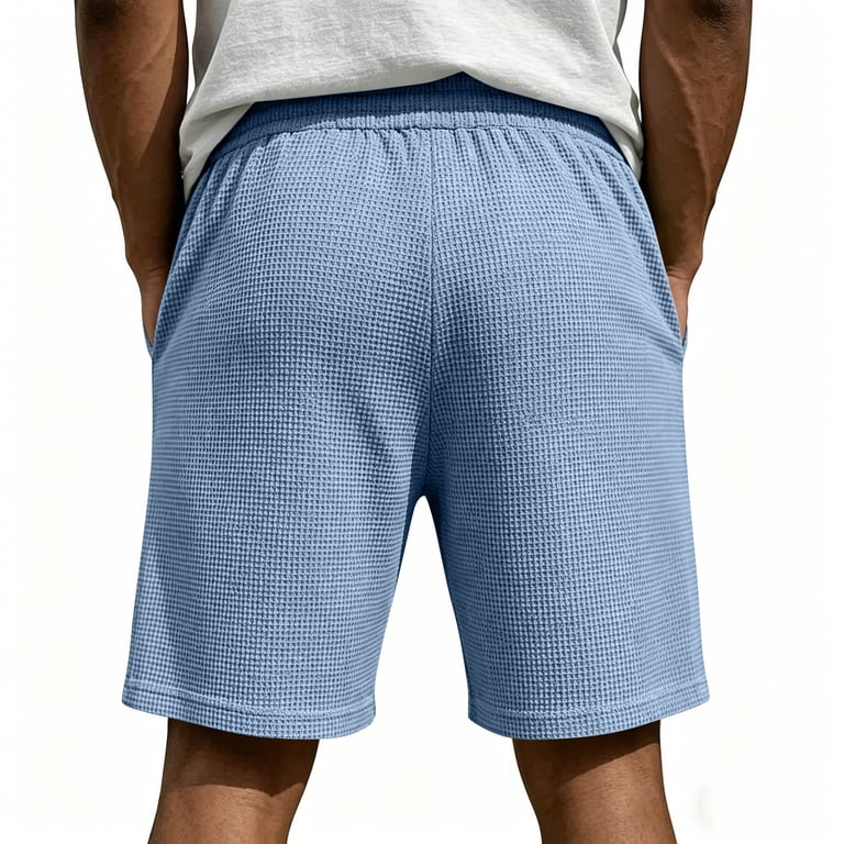 Waffle Knit Shorts for Mens Elastic Waist Breathable Textured