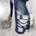 thumbnail image 3 of Women Denim Jacket Casual Long Sleeve Distressed Ripped Button Down Jacket Wool Trucker Jacket Denim Fringe Vest Embroide Denim Shirt Women Pleated Back Denim Jacket Petite Jean Jackets for Women, 3 of 6