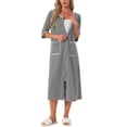 thumbnail image 2 of INSPIRE CHIC Women's Zip Front Striped Robe 3/4 Sleeve Long Bathrobe House Dress Pajama L Deep Grey, 2 of 6