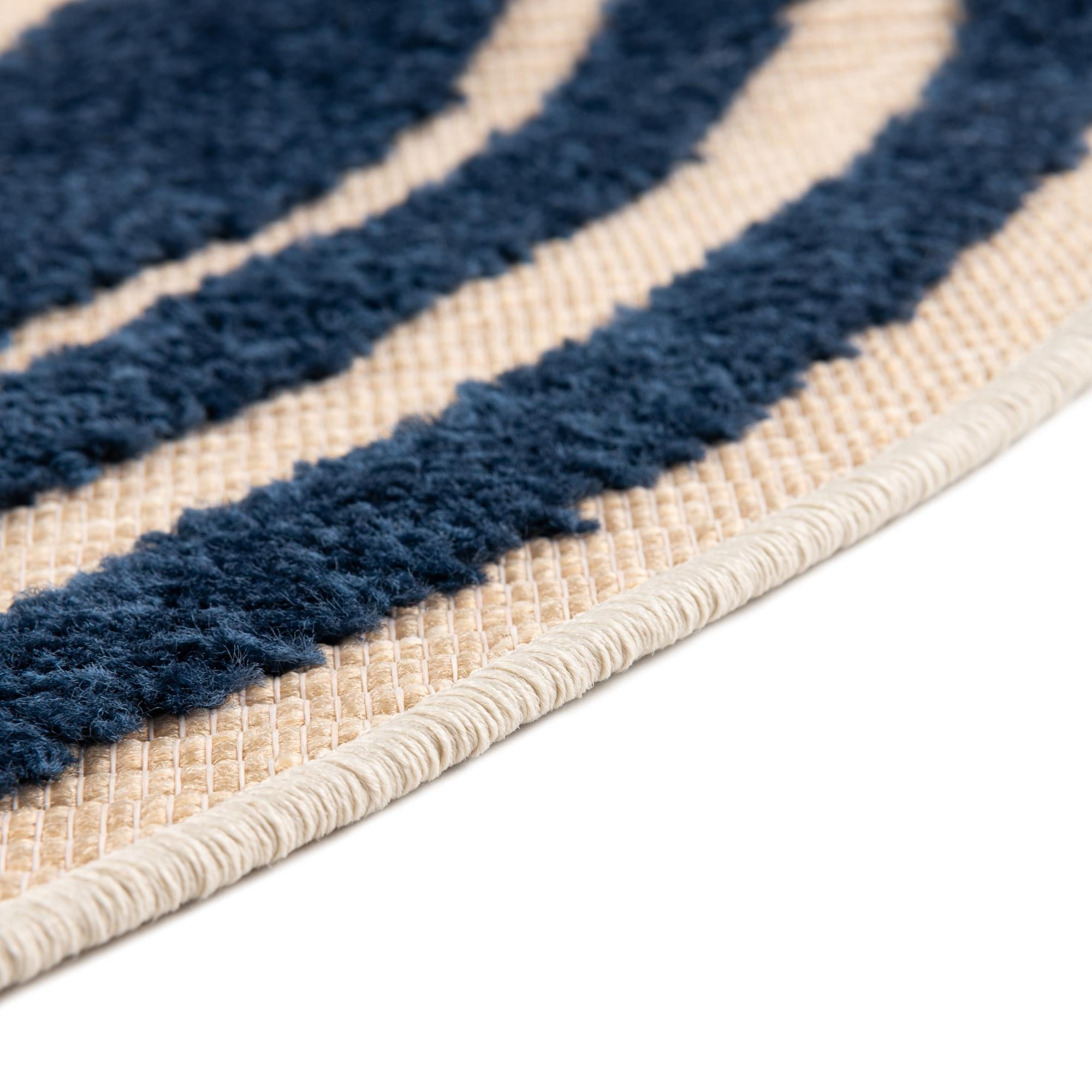 Unique Loom Aruba Outdoor Collection Area Rug - Tanki (5' 3" Round Beige/Navy Blue)