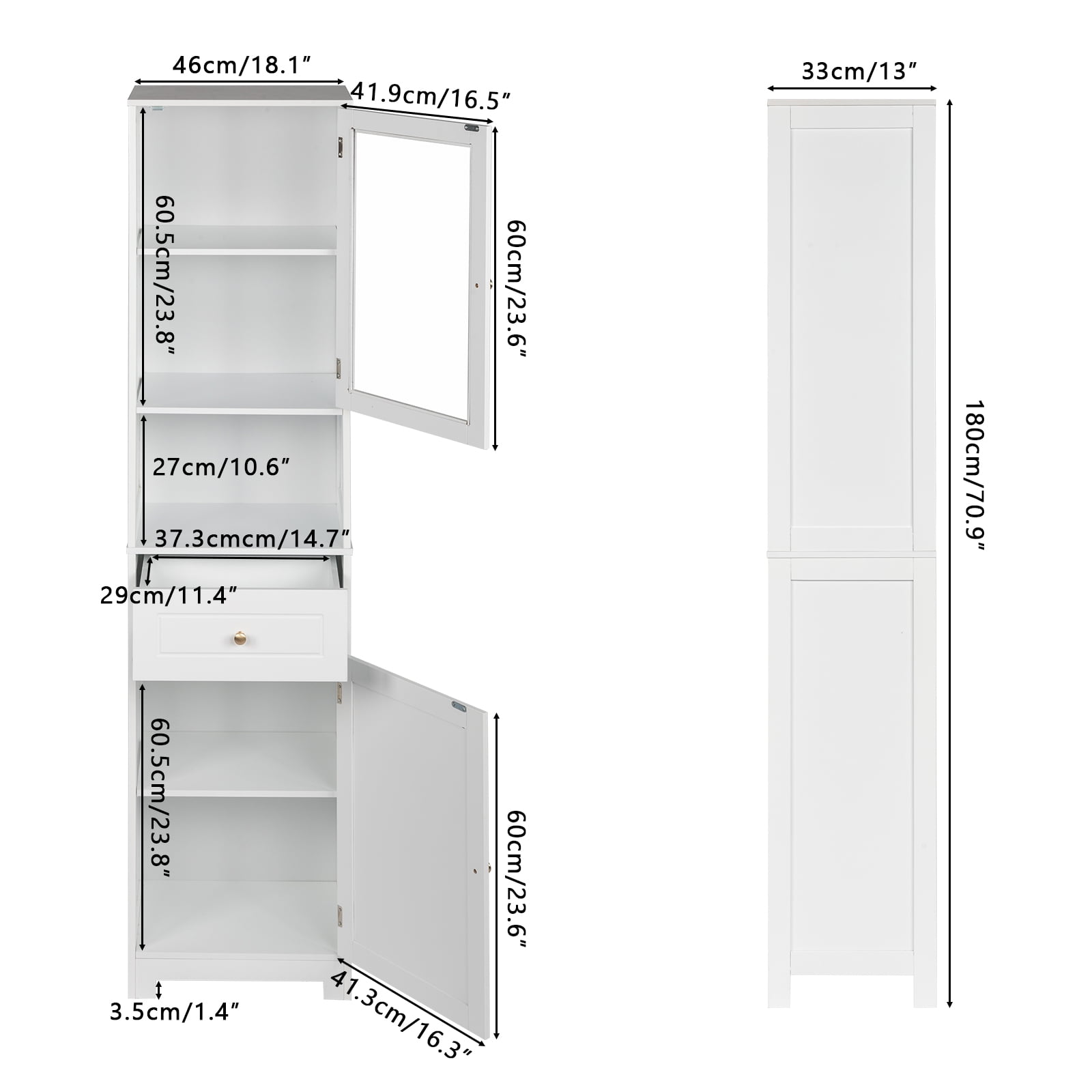 71 Wooden Tall Narrow Bathroom Floor Storage Towel Cabinet w/ Mirror,  White, 1 Unit - Kroger