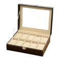 thumbnail image 1 of Bunblic Watch Box Organizer Watches Storage Organizer PU Leather Multifunctional Showcase Watch Organizer Holder for Men Shop Display 10 bits, 1 of 8