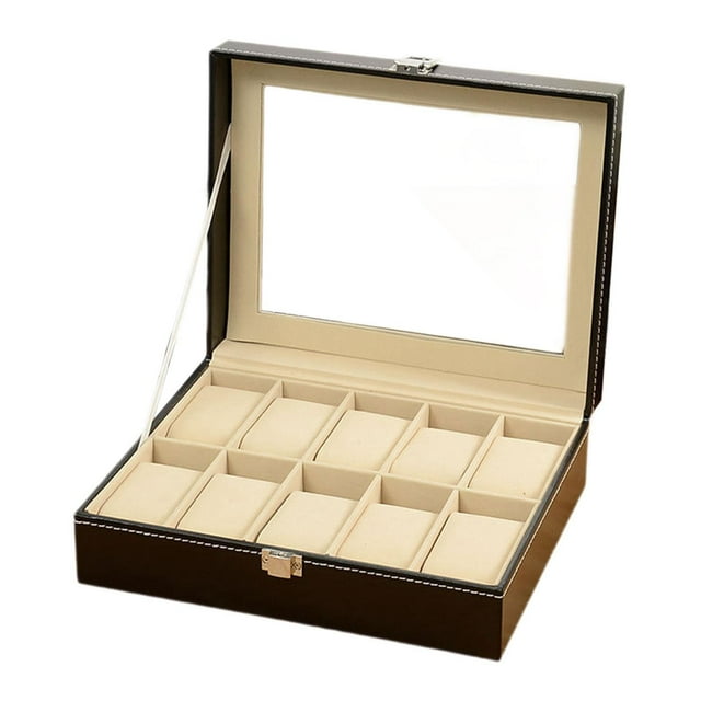 Bunblic Watch Box Organizer Watches Storage Organizer PU Leather Multifunctional Showcase Watch Organizer Holder for Men Shop Display 10 bits
