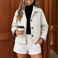 thumbnail image 7 of Women's Twill Button Down Cropped Jackets Fall Lapel Collar Rolled Long Sleeve Trendy Casual Crop Coats XS-XL, 7 of 7