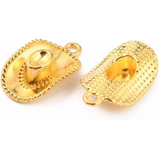 50 colgantes de aleación con forma de sombrero de vaquero del Oeste, dorados, 22,5 x 13 x 6 mm, orificio de 1,6 mm.