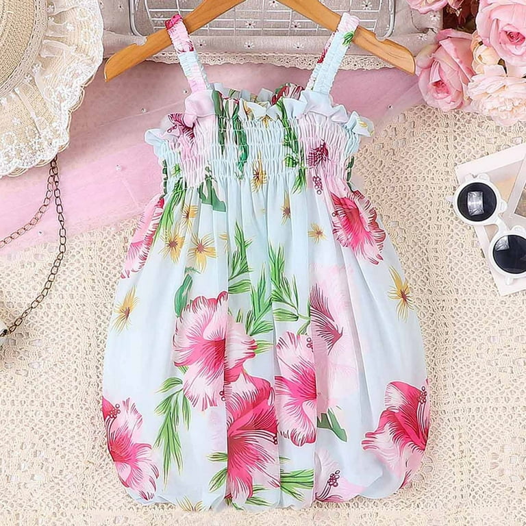 Girls Summer Bubble Dresses Toddler Baby Chiffon Floral Smocked Dress  Sleeveless Ruffle Cute Vacation Dresses White, 2 Years - Walmart.com
