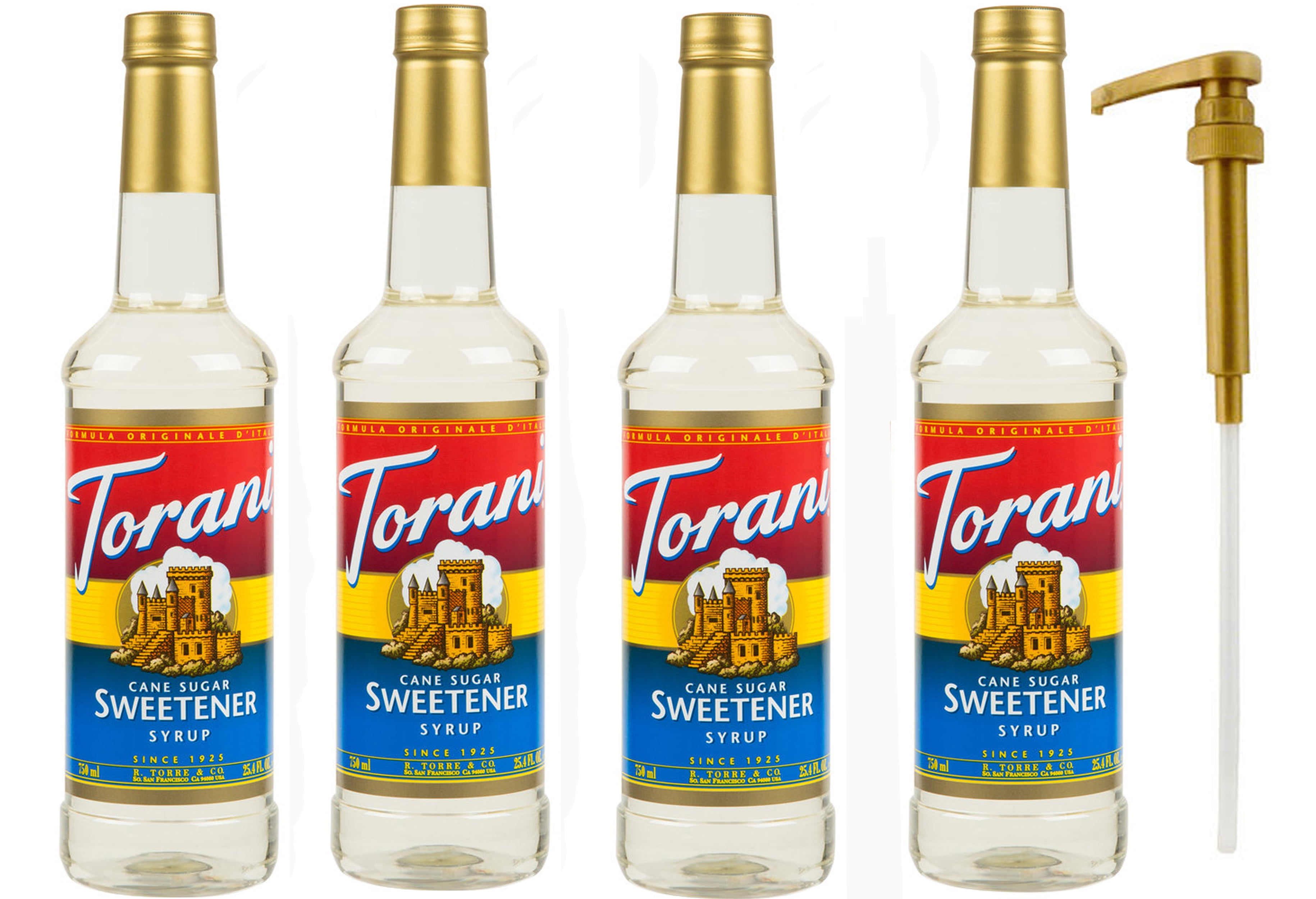 Torani Cane Sugar Sweetener Syrup 25.4 Ounce Bottles (Pack of 4) PLUS 1 Syrup Pump by Torani