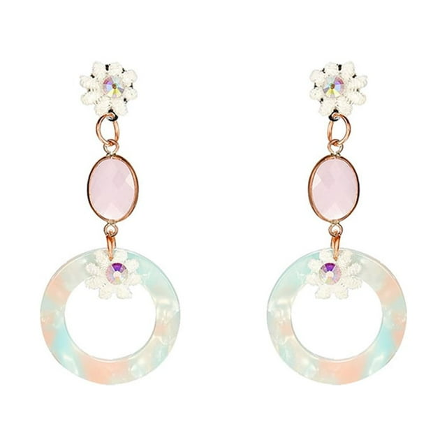 Pendientes largos con forma de flor de cristal redondo para mujer, aretes geométricos