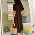 thumbnail image 5 of SnnmBlm Women's Casual V Neck Buttons Down Front Short Sleeve Loose Fit Midi Dress Coffee L, 5 of 6