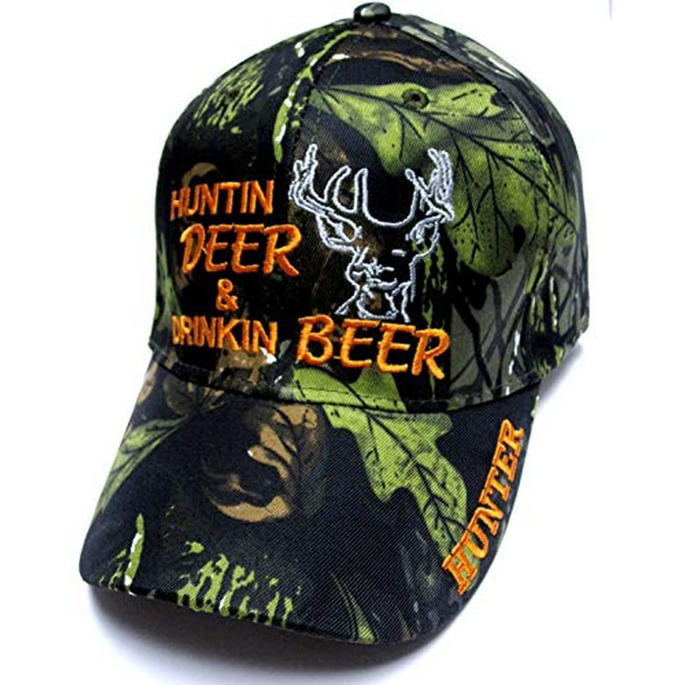 TFA Hunting Deer & Drinking Beer Full Camo Camouflage Hat Cap Hunter