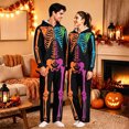 thumbnail image 2 of Halloween Onesie Adult Skeleton Long Sleeve Hooded Halloween Pajamas Hooded Soft Plush One Piece Jumpsuits Loungewear Sleepwear Outfit for Halloween Party, 2 of 7