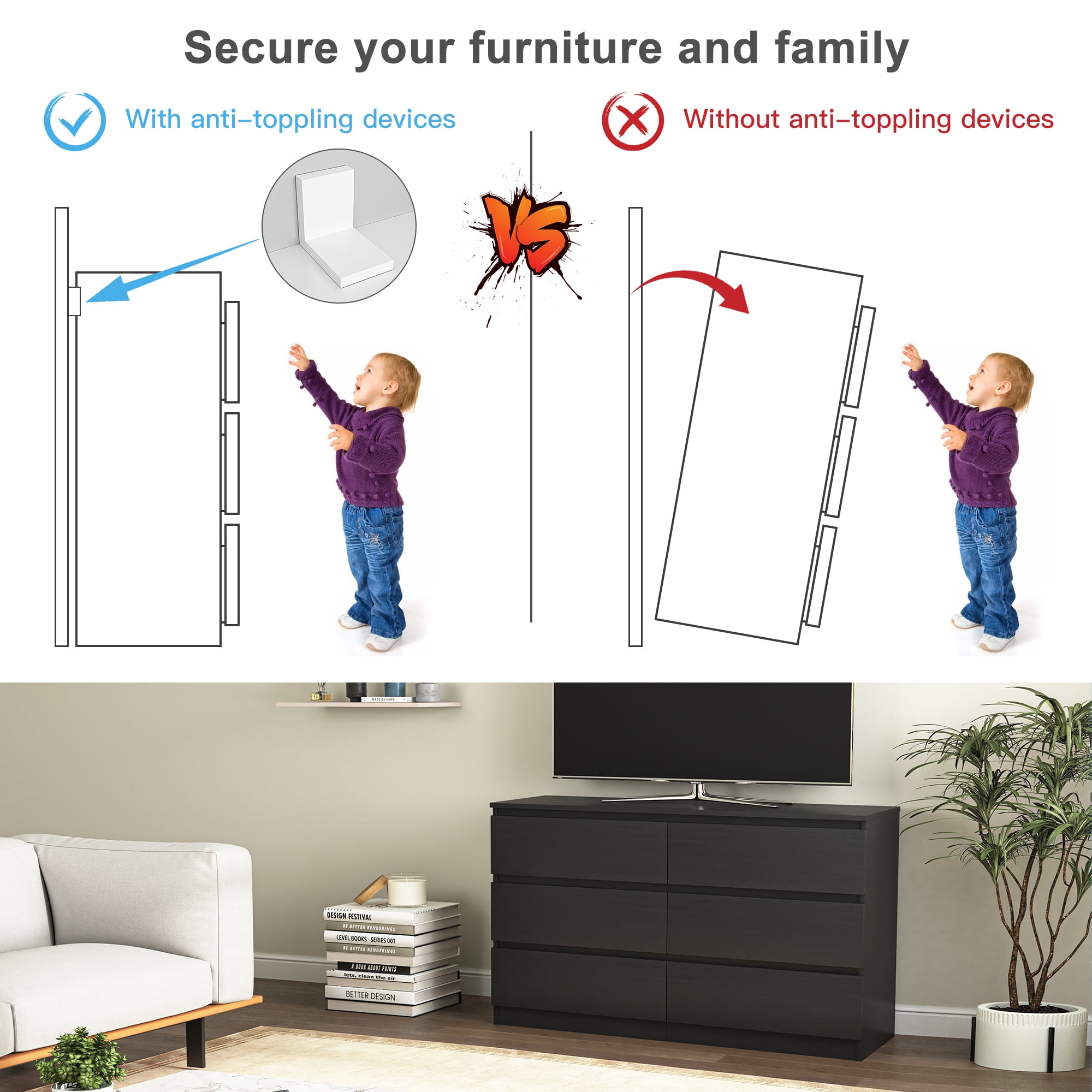 Finihen 6 Drawer Double Dresser, Modern 6 Chest of Drawers with Deep Drawers, Wide Storage Organizer Cabinet for Living Room, Kids, Black Finihen 6 Drawer Double Dresser, Modern 6 Chest of Drawers with Deep Drawers, Wide Storage Organizer Cabinet for Living Room, Kids, Black