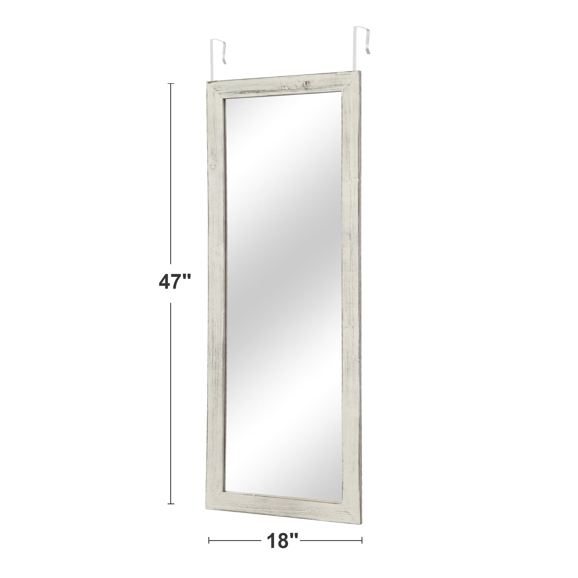 Over The Door Mirror Full Length, 47"x18" Door Mirror Full Length with Wood Frame, Full Length Mirror Over The Door with 2 Hangers Removeble, Hanging Mirror for Door or Wall Mounted Mirror