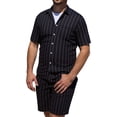 thumbnail image 2 of Ceisia Men's Linen Blend Striped 2 Piece Outfit Short Sleeve Button Down Shirt And Casual Shorts Set Black XL Gift, 2 of 9