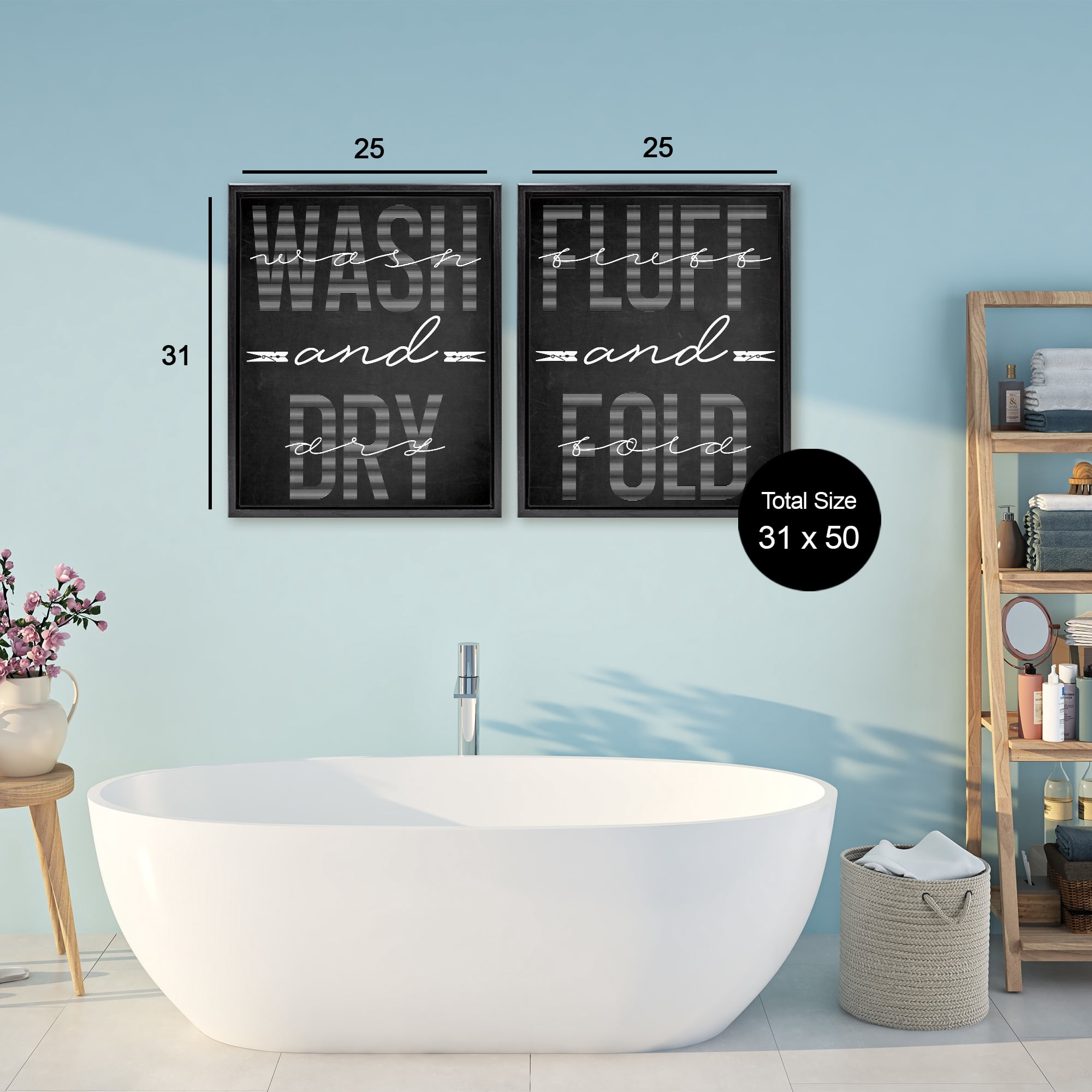 Laundry Words in Black 2 Piece Black Framed Floater Canvas Set, design by Marcus Prime