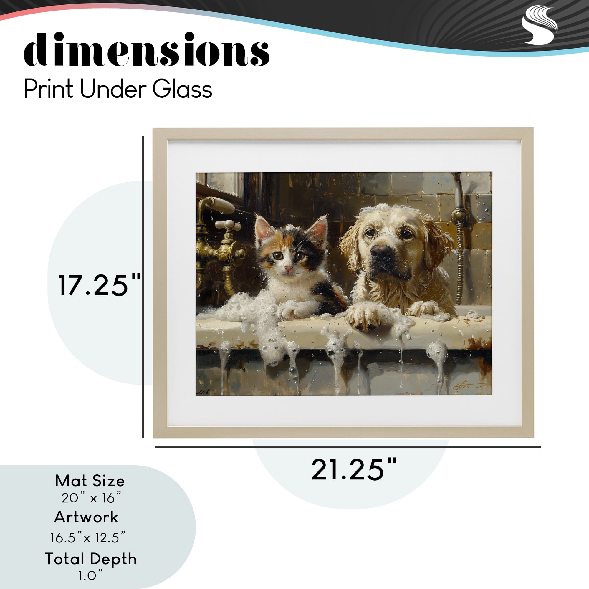 Bath Buddies Cat & Dog Birch Framed Print Under Glass, design by Shawna Stewart