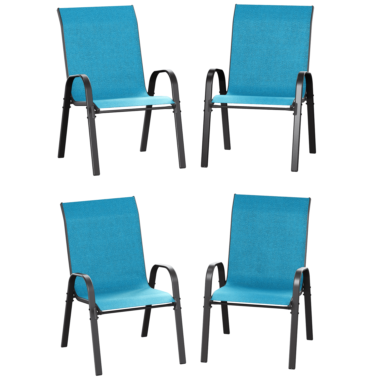 AMOPATIO Patio Chairs Set of 4, Outdoor Stackable Dining Chairs for All Weather, Breathable Garden Outdoor Furniture for Backyard Deck, Blue