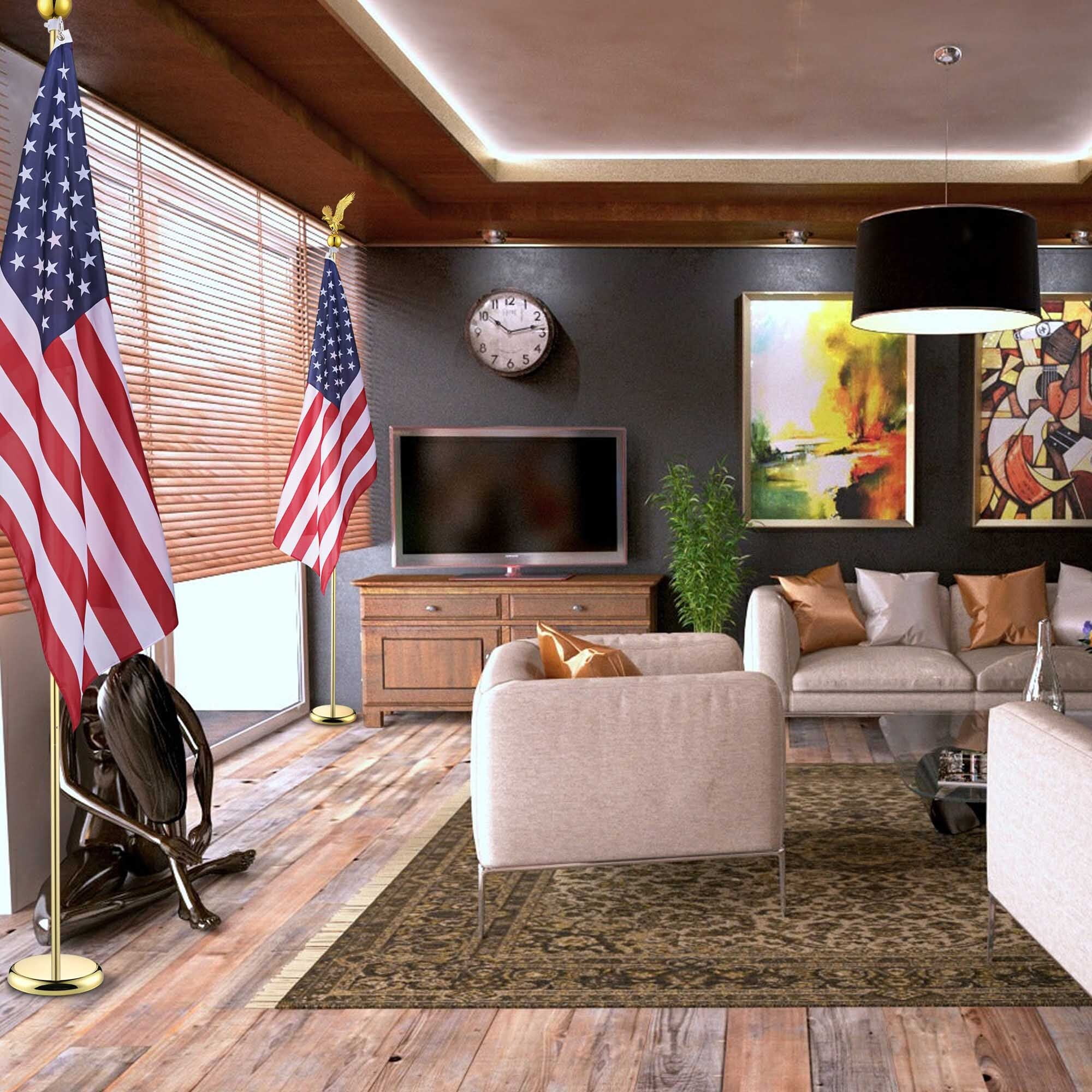 Yescom 8Ft Indoor Flag Pole Kit Eagle Topper Aluminum Gold Pole w/ Base US Flag 4 Pack