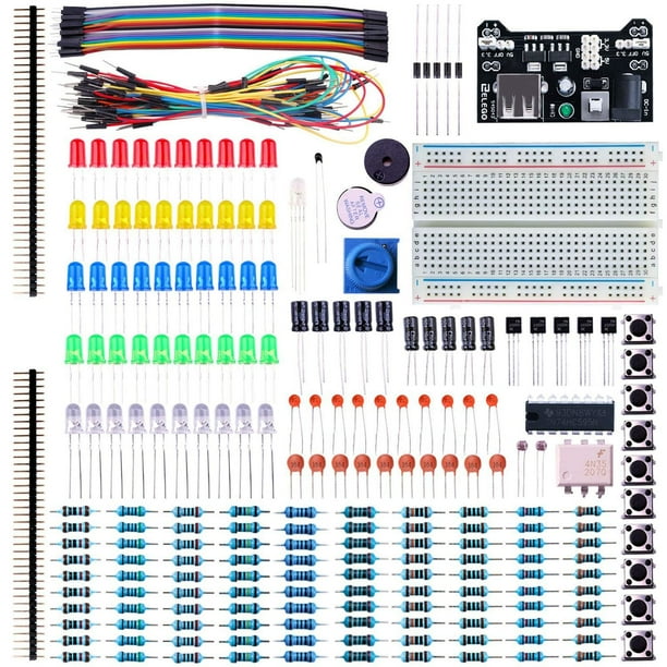 Paquete de diversión electrónica ELEGOO con placa de pruebas y 235 artículos