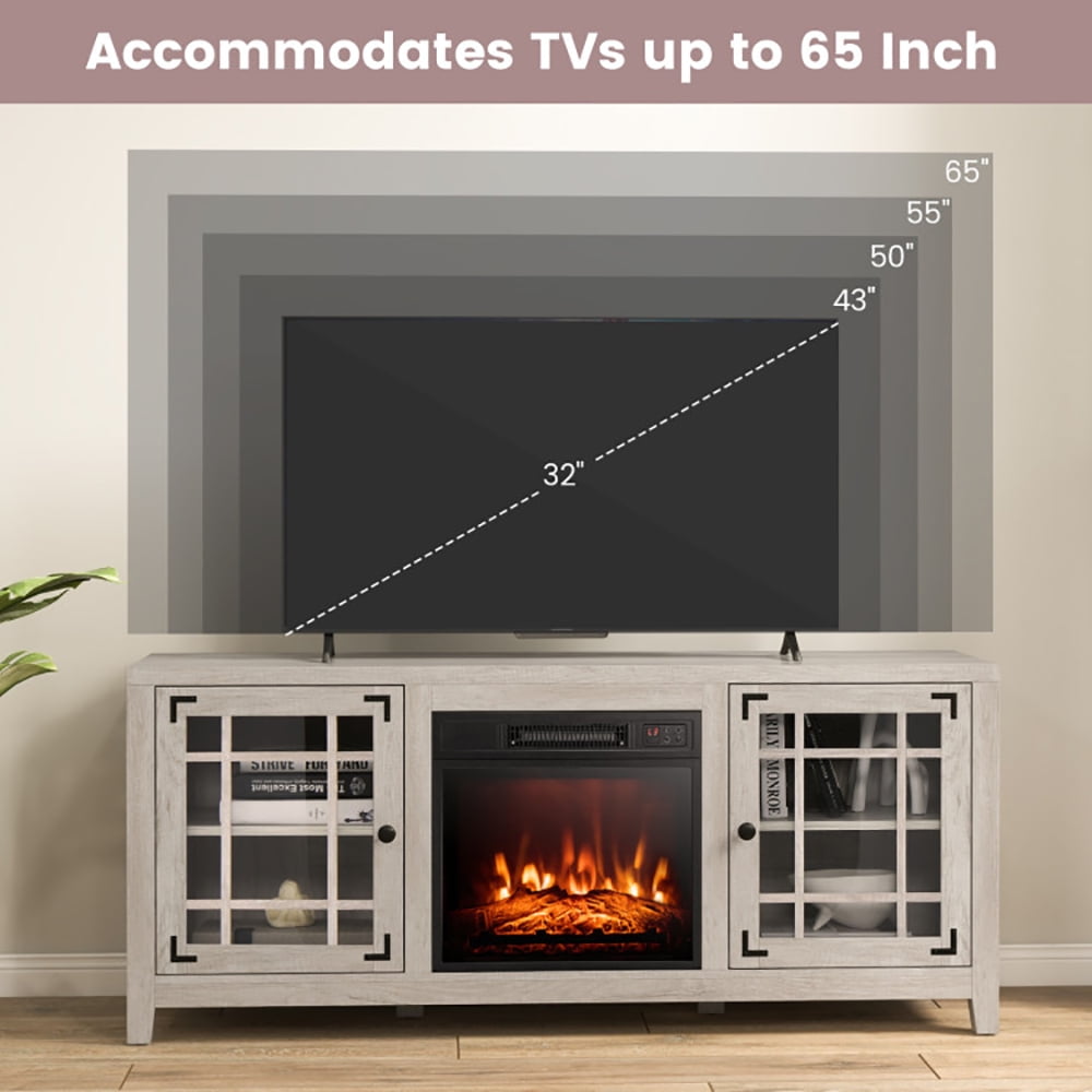 Finihen TV Stand, TV Cabinet, 58 Inch Fireplace TV Stand with Adjustable Shelves for TVs up to 65 Inch, Media Entertainment Center with Storage, for Living Room, Bedroom, Natural
