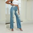 thumbnail image 6 of JGNGSHN High Waisted Ripped Barrel Jeans for Women Trendy Blue Washed Straight Distressed Denim Pant, 6 of 7