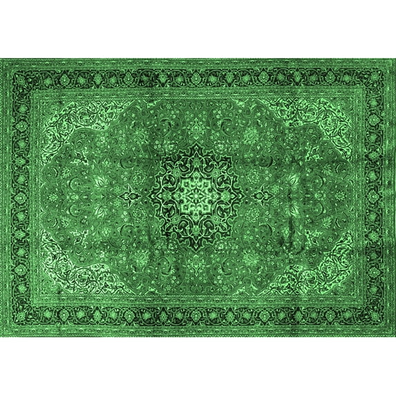 Ahgly Company Indoor Rectangle Medallion Emerald Green Traditional Area Rugs, 8' x 12'