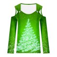 thumbnail image 4 of Chirstmas V Neck Long Sleeve Shirts for Women Xmas Print Twist Knot Cold Shoulder Tops Chirstmas Holiday Basic Tees, 4 of 5