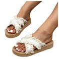 thumbnail image 1 of Women's Beach Slides Sandals White Ripped Canvas Platform Slip on Dress Slippers Flat Summer Shoes, 1 of 6
