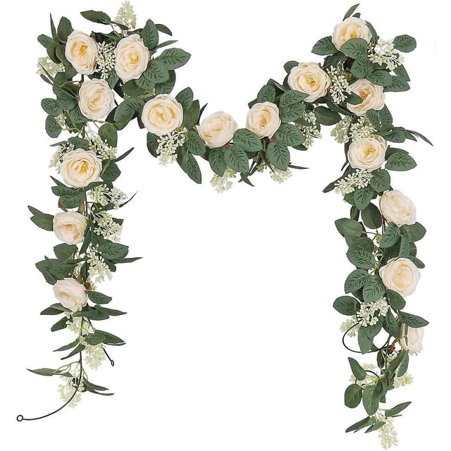 2 guirnaldas de rosas artificiales de té con hojas de hiedra, flores artificiales de rosas para colgar en el hogar y el jardín (champán)